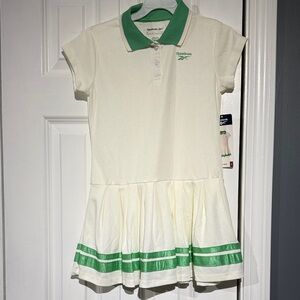 Girls Reebok Cream and Green Pleated Polo Tennis or golf Dress size 8 NWT